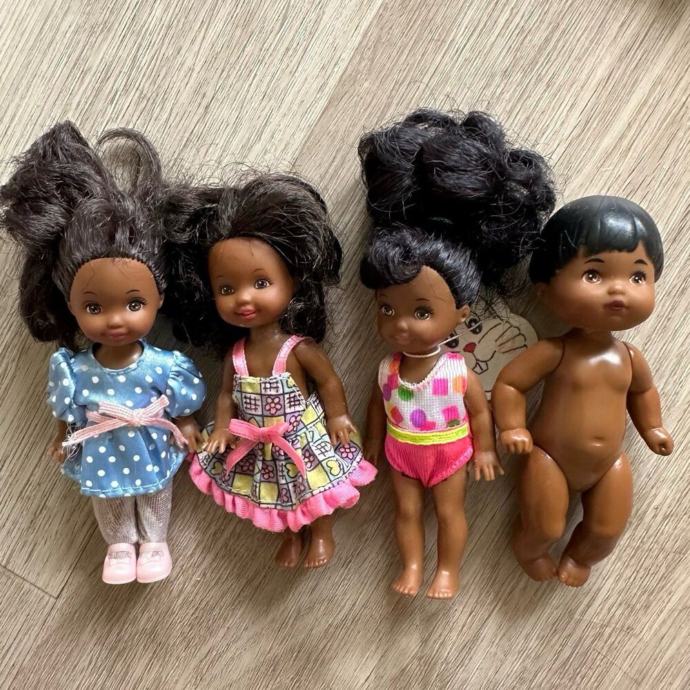Lot of 4 Barbie Black African American Kids Dolls Kelly & Boy Teacher Barbie